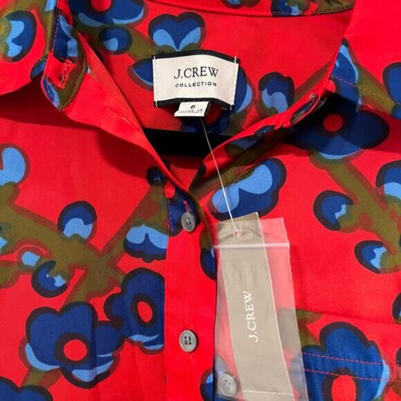 NWT J Crew Collection Womens Long Sleeve‎ Red Dress with Floral Pattern Sz 6 - Picture 4 of 11